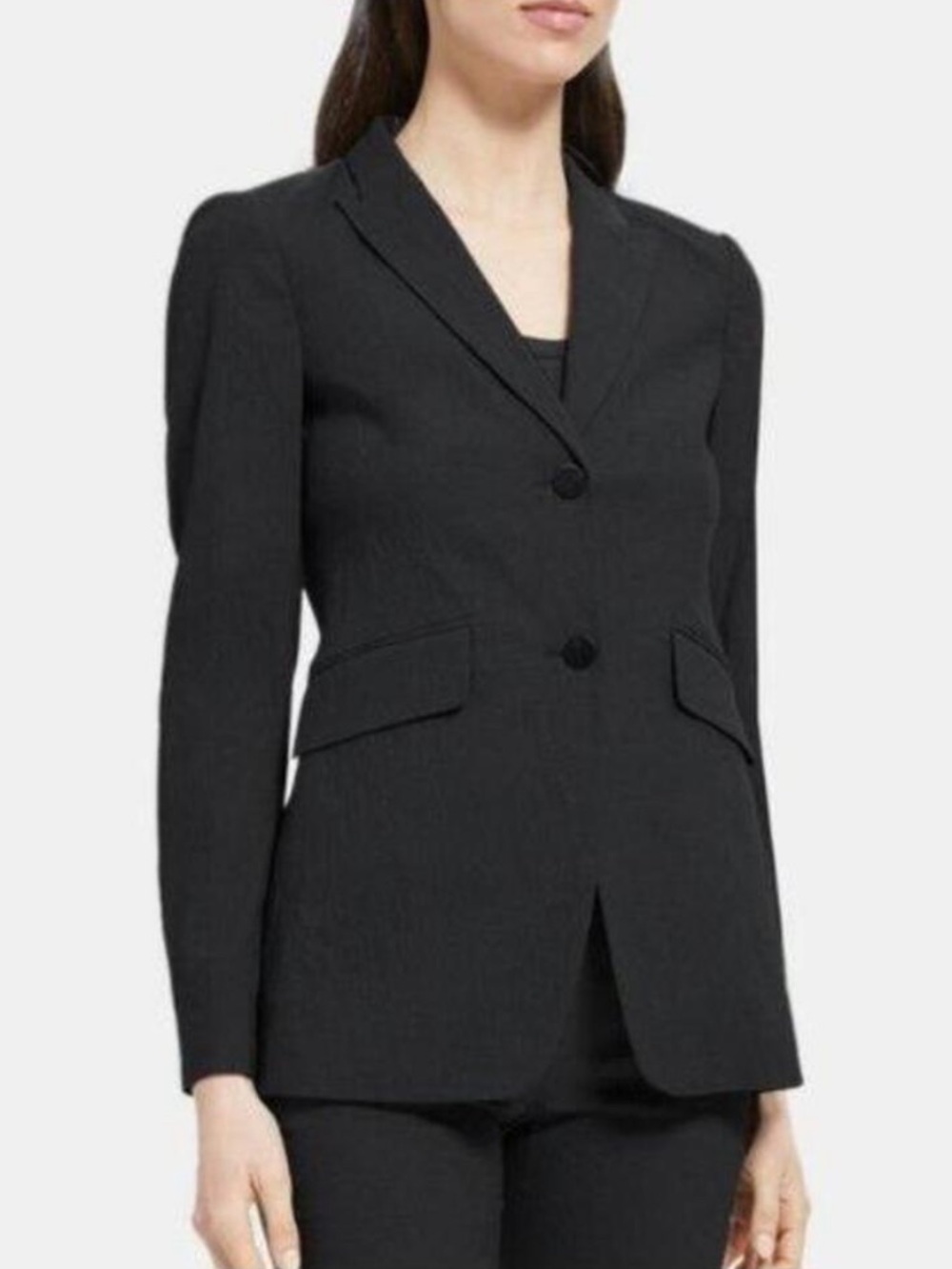 Theory andorie textured stretch crepe black long sleeve collared blazer 10